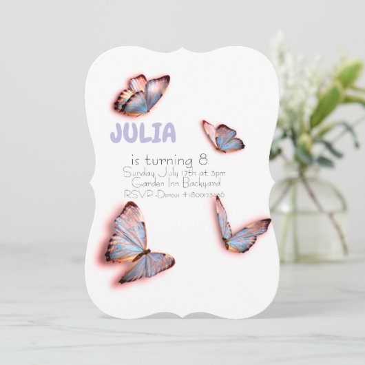 Butterfly Birthday Einladung (Stehend Vorderseite)