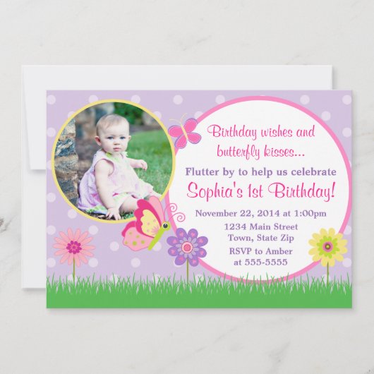 Butterfly Birthday Einladung 12x18 Foto-Karte (Vorderseite)