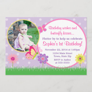 Butterfly Birthday Einladung 12x18 Foto-Karte