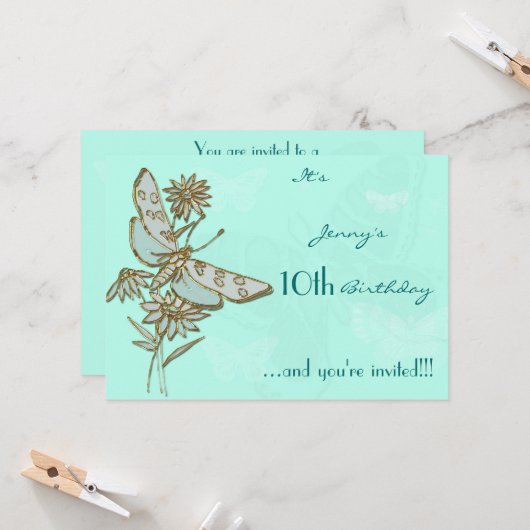 Butterfly Birthday Einladungskarte Einladung (Vorderseite/Rückseite Beispiel)