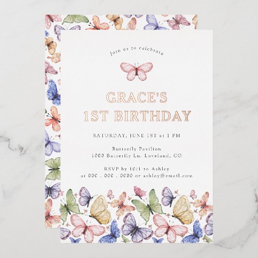 Butterfly Birthday Folieneinladung (Vorderseite/Rückseite)