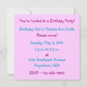 Butterfly Birthday Girl Einladung (Rückseite)