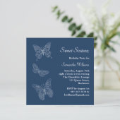 Butterfly Birthday Invitation (blau) Einladung (Stehend Vorderseite)