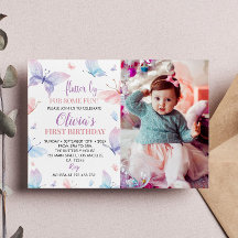 Butterfly Birthday Invitation Girl Foto