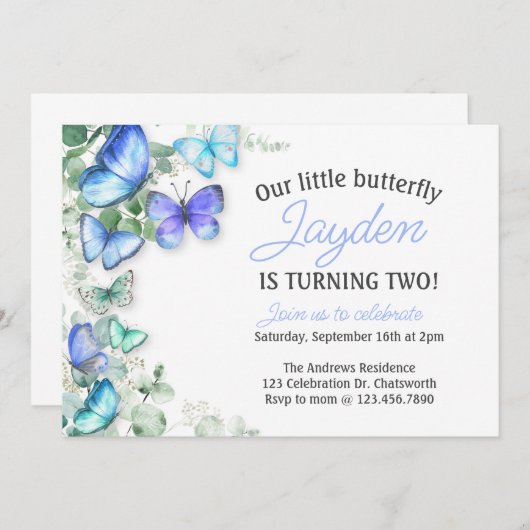 Butterfly Birthday invite, Butterfly Birthday, Einladung (Vorne/Hinten)
