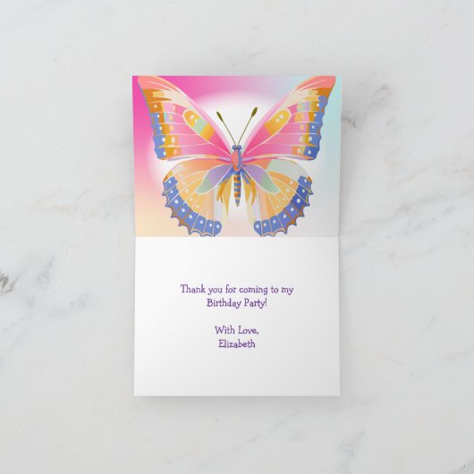 Butterfly Birthday Party Kinder Danke Karte (Innenseite)