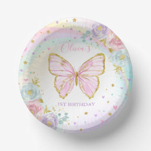Butterfly Birthday Party Rosa Floral Butterfly Pappteller