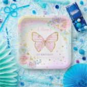 Butterfly Birthday Party Rosa Floral Butterfly Pappteller (Party)