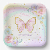 Butterfly Birthday Party Rosa Floral Butterfly Pappteller (Vorderseite)