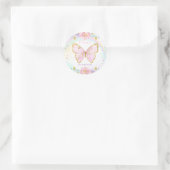 Butterfly Birthday Party Rosa Floral Butterfly Runder Aufkleber (Tasche)