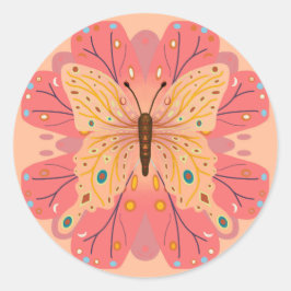 Butterfly Birthday Peach and Pink Runder Aufkleber