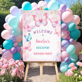 Butterfly Birthday Pink Summer Floral Willkommen