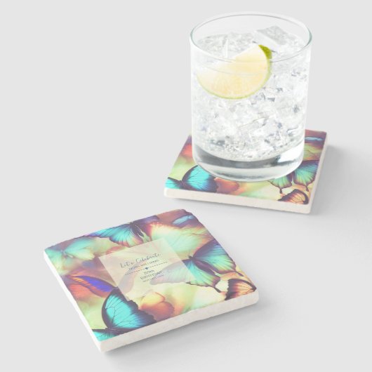 Butterfly Birthday Steinuntersetzer (Seitenansicht)