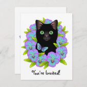 Butterfly Black Cat niedlich und mädchenhaft Gebur Einladung (Vorne/Hinten)
