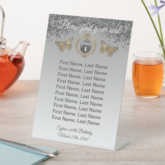 Butterfly & Black Glitzer, Foil Tischnummer Zeiche Sockelschild (In Situ)