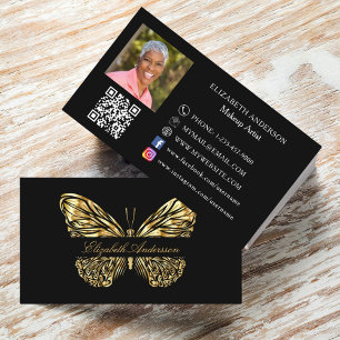 Butterfly Black Gold QR Code Foto Visitenkarte