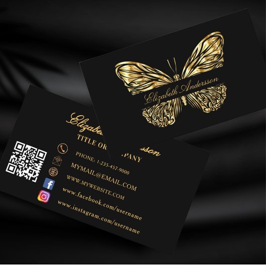 Butterfly Black Gold QR-Code für soziale Medien Visitenkarte