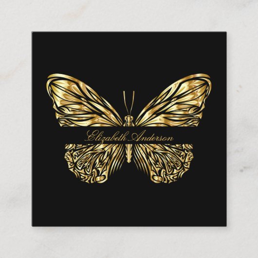 Butterfly Black Gold QR-Code Quadratische Visitenkarte (Vorderseite)