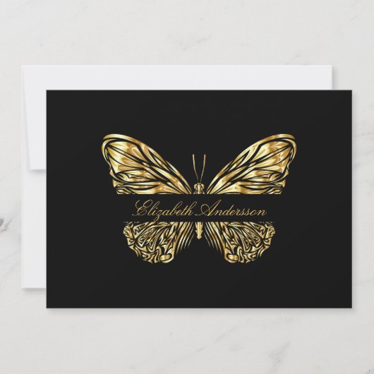 Butterfly Black Gold Script QR Code Visitenkarte Einladung (Vorderseite)