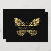 Butterfly Black Gold Script QR Code Visitenkarte Einladung (Vorne/Hinten)