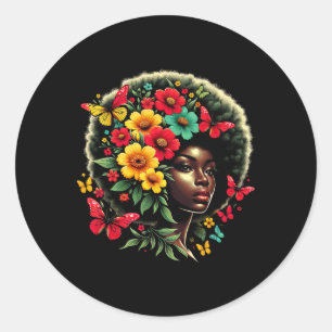 Butterfly Black Queen Afro Melanin Juneteenth Colo Runder Aufkleber