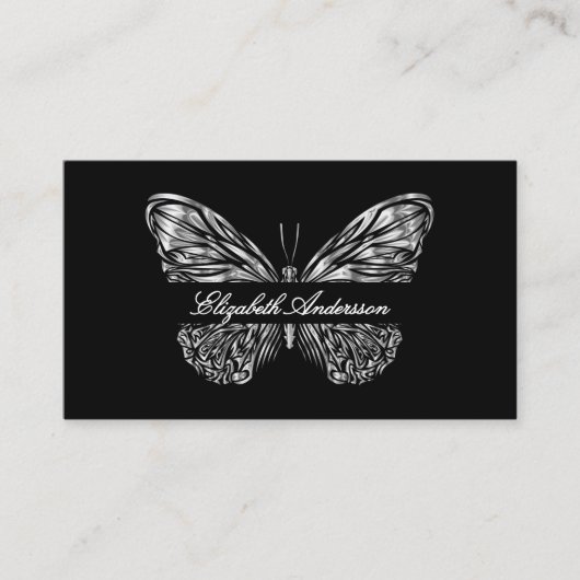 Butterfly Black Silver QR-Code Visitenkarte (Vorderseite)