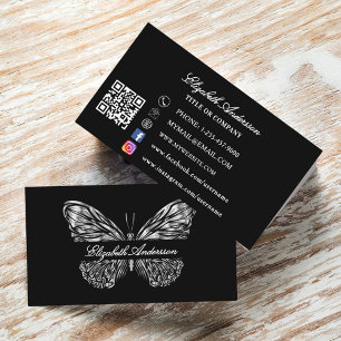Butterfly Black Silver QR-Code Visitenkarte