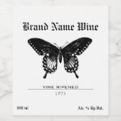 Butterfly Black & White Minimalistische Schmetterl Weinetikett (Einzelnes Label)
