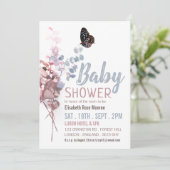 Butterfly-Blätter, elegante Babydusche Einladung (Stehend Vorderseite)
