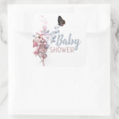 Butterfly-Blätter, elegante Babydusche Quadratischer Aufkleber (Tasche)