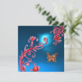 BUTTERFLY BLAUE SAPPHIRE hell rosa, rot Einladung (Stehend Vorderseite)