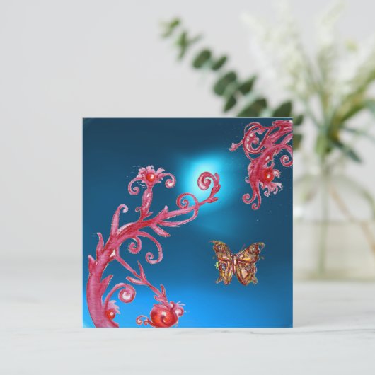 BUTTERFLY BLAUE SAPPHIRE hell rosa, rot Einladung (Stehend Vorderseite)