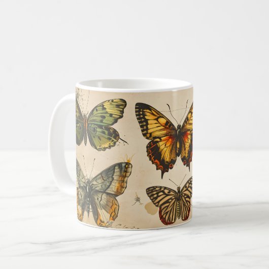 Butterfly Bliss: Vintag Kaffeetasse (Vorderseite Links)