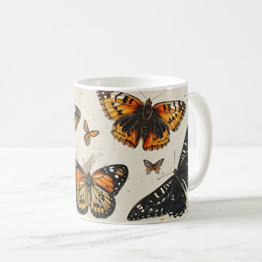 Butterfly Bliss: Vintag Kaffeetasse (VorderseiteRechts)