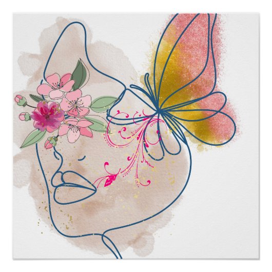 Butterfly Bloom - Abstrakte Blumengesichtskunst" Poster (Vorderseite)