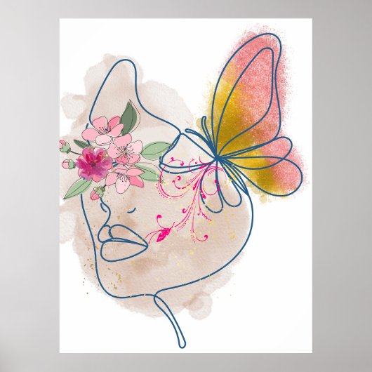 Butterfly Bloom - Abstrakte Blumengesichtskunst" Poster (Vorne)