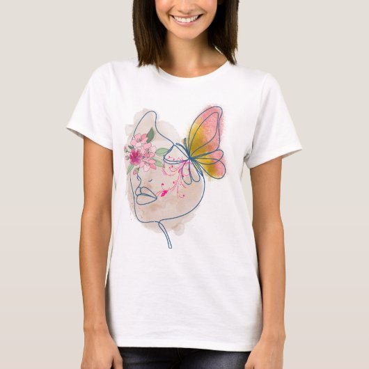 Butterfly Bloom - Abstrakte Blumengesichtskunst" T-Shirt (Vorderseite)