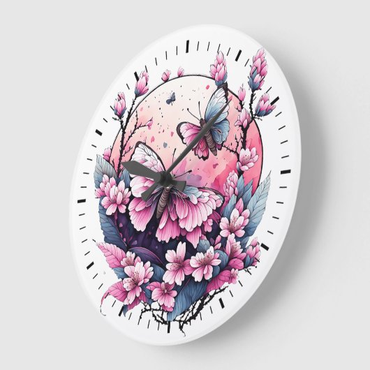 Butterfly Bloom Große Wanduhr (Winkel)