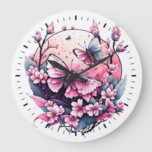 Butterfly Bloom Große Wanduhr (Vorderseite)