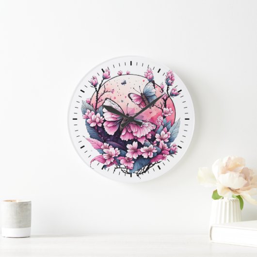 Butterfly Bloom Große Wanduhr (Zuhause)