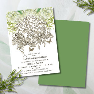 Butterfly Bloom Wasserfarbe Rose Quinceañera Einladung