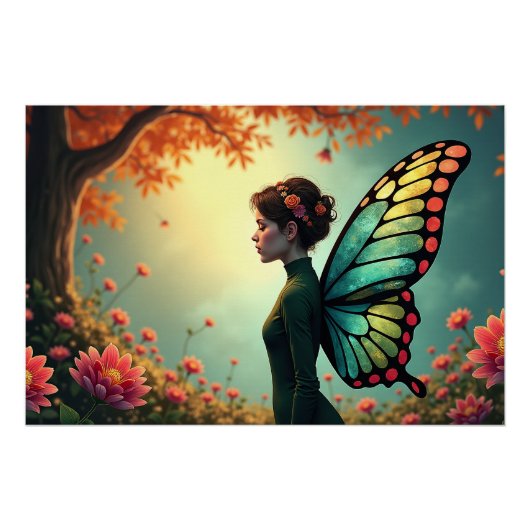 Butterfly Bloom - Whimsical Fairy in einem Garten Poster (Vorderseite)