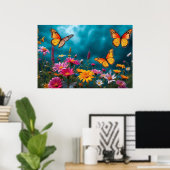 Butterfly Blossom Haven - Lebhafte Harmonie der Bl Poster (Heimbüro)
