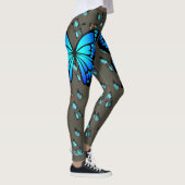 Butterfly Blue Aquamarin auf Grau Leggings S bis X (Rechts)