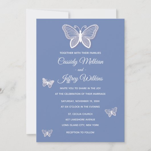 Butterfly Blue Cornblume Hochzeitsschmetterlinge Einladung (Vorderseite)