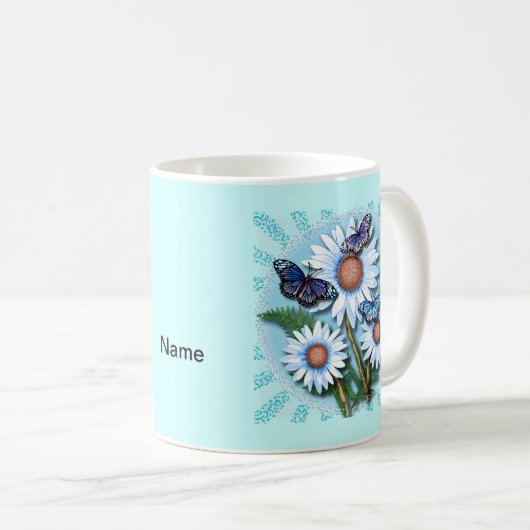 Butterfly Blue Daisies  Kaffeetasse (VorderseiteRechts)