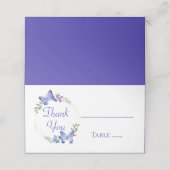 Butterfly Blue Floral Butterflies Hochzeitsparty Platzkarte (Außenseite Aufgefaltet)