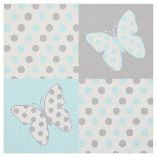 Butterfly Blue Gray Polka Dots Stoff (Muster)