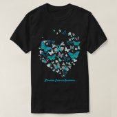 Butterfly Blue Heart Ovarieller Krebs Bewusstsein T-Shirt (Design vorne)