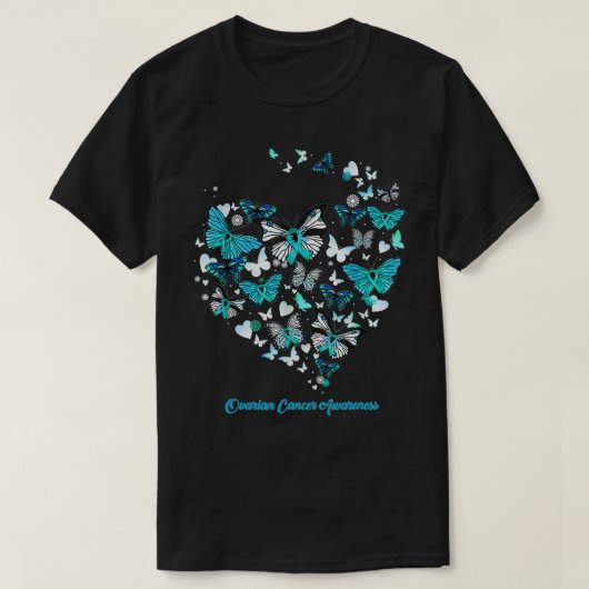 Butterfly Blue Heart Ovarieller Krebs Bewusstsein T-Shirt (Design vorne)